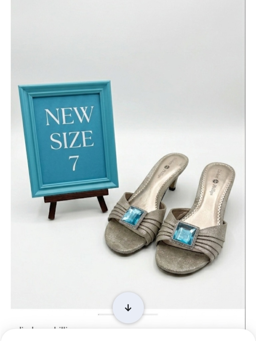 lindsay phillips Silver Open-Toe Slide with Blue Gem Accent nwt